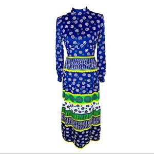 1970s Vibrant Retro Designer Maxi Dress Small 4-6